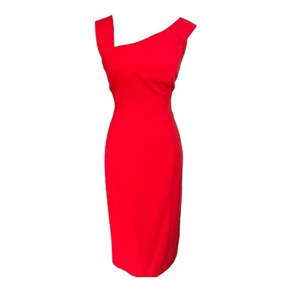 Black Halo Red Date Night Asymmetrical Dress Size 10 Cocktail Bodycon Midi Party - Picture 1 of 14